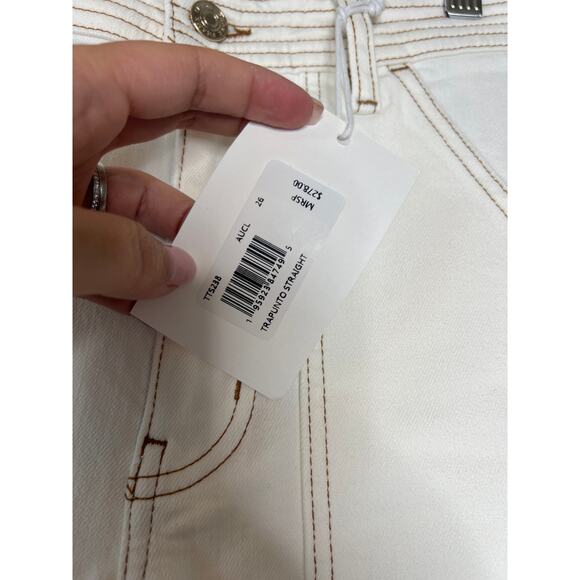 NWT Frame Trapunto Side Slit Pocket Belt-Loops Straight-Leg Jeans White Size: 26 - Picture 5 of 8